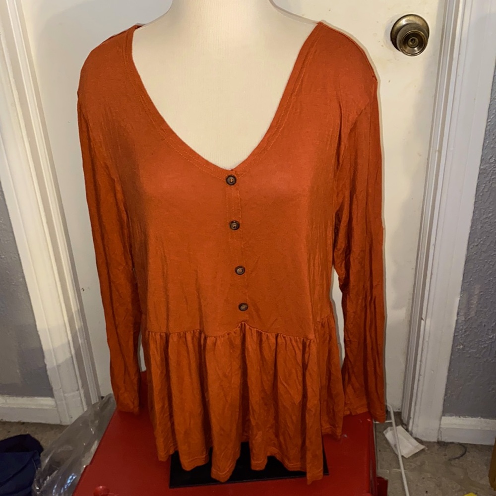 SHEIN Curve 1XL burnt orange V-neck long sleeve top